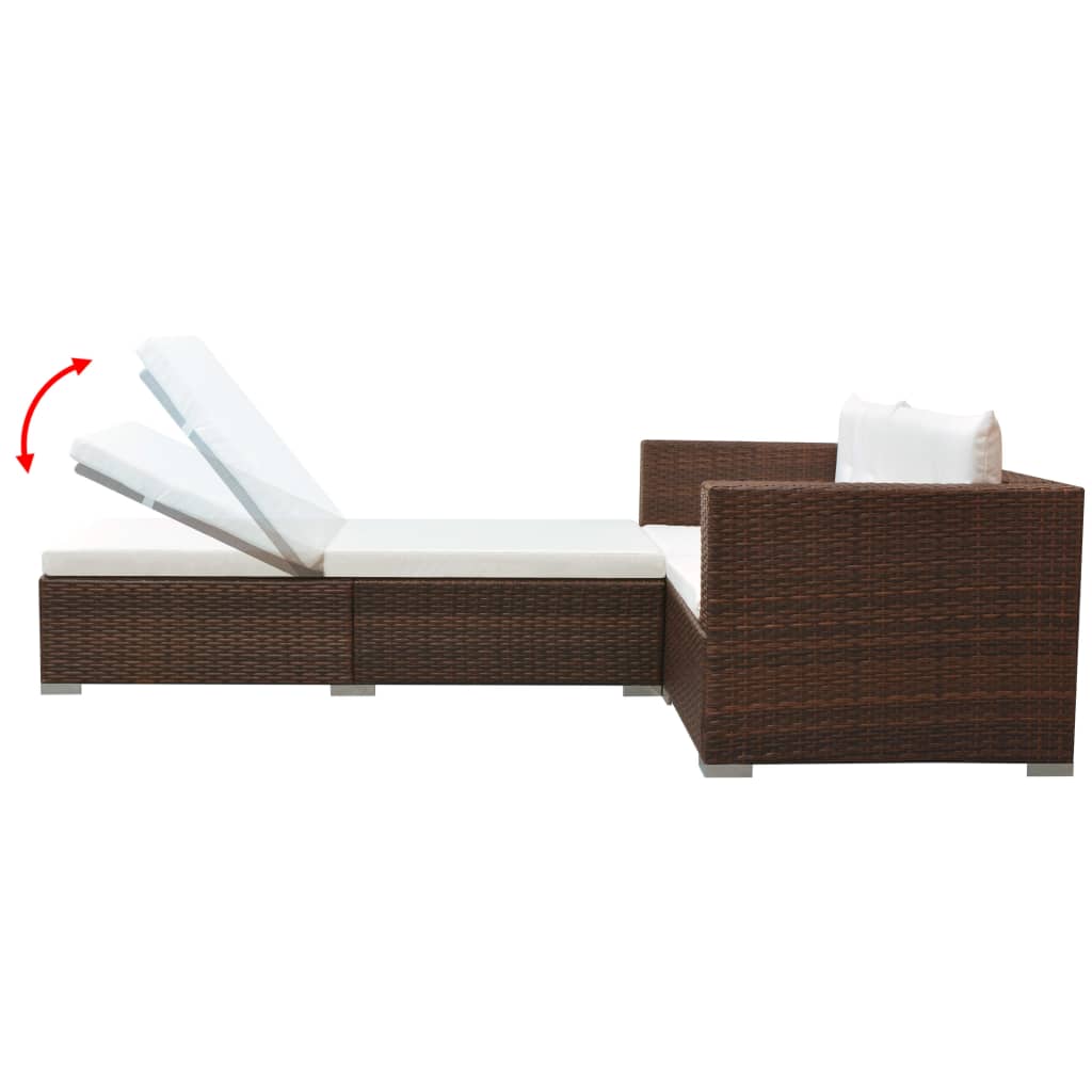 Garden furniture set with cushions, 3 pieces, brown, polyrattan