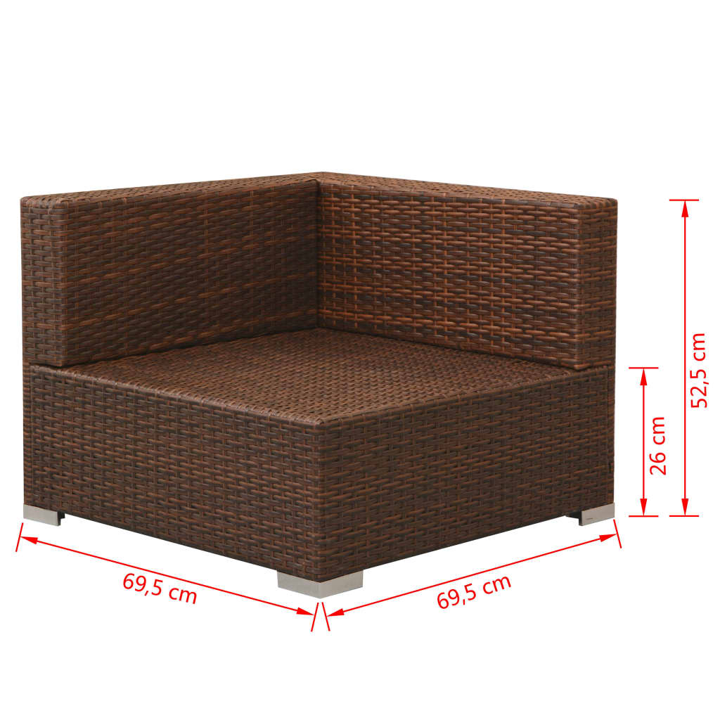 Garden furniture set with cushions, 3 pieces, brown, polyrattan