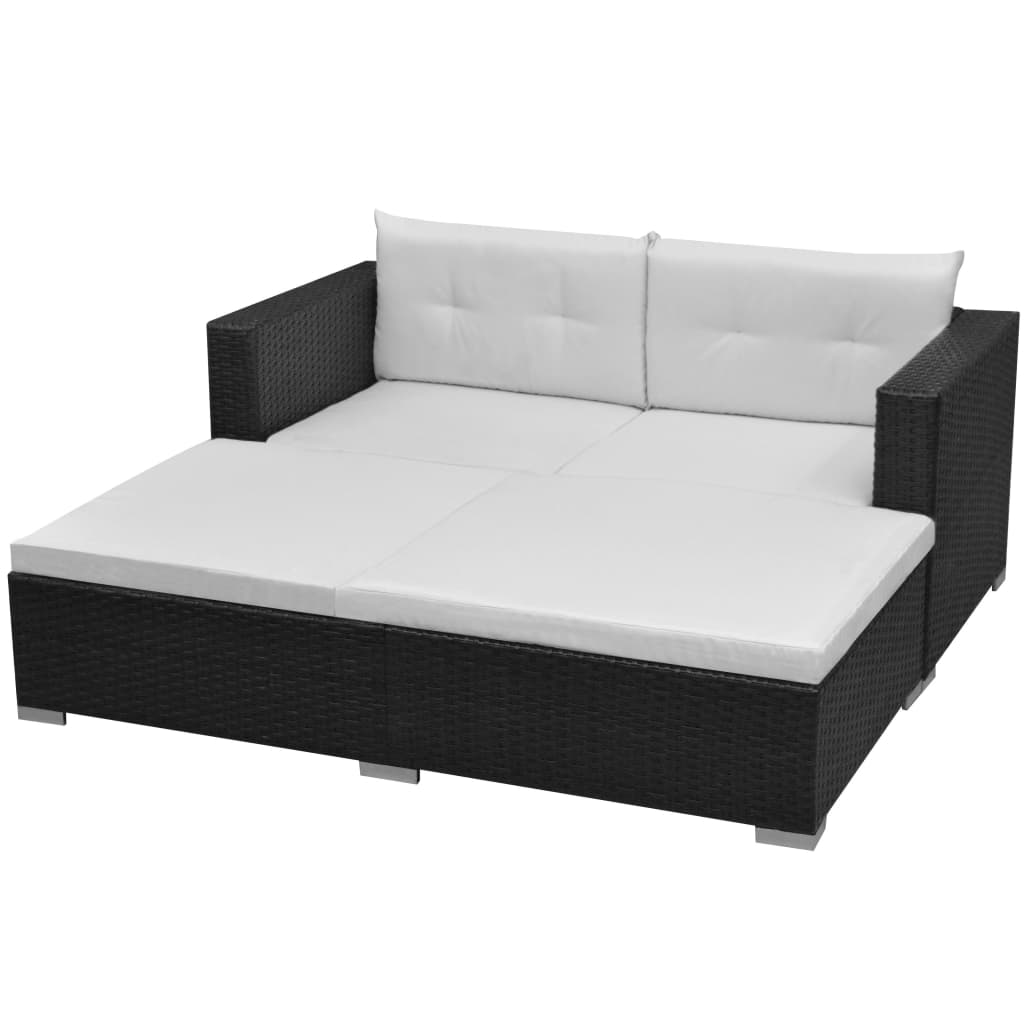 Set mobilier de grădină cu perne, 3 piese, negru, poliratan