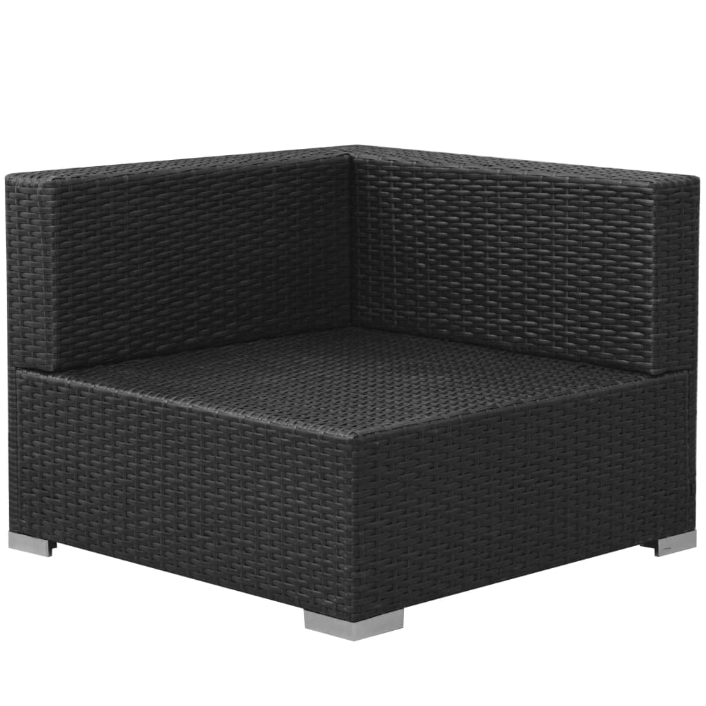 Garden furniture set with cushions, 3 pieces, black, polyrattan