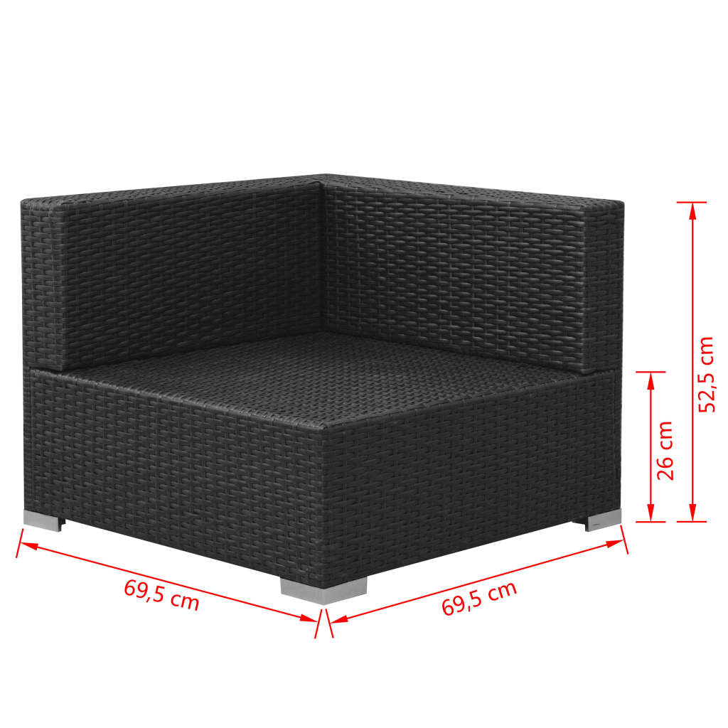 Garden furniture set with cushions, 3 pieces, black, polyrattan