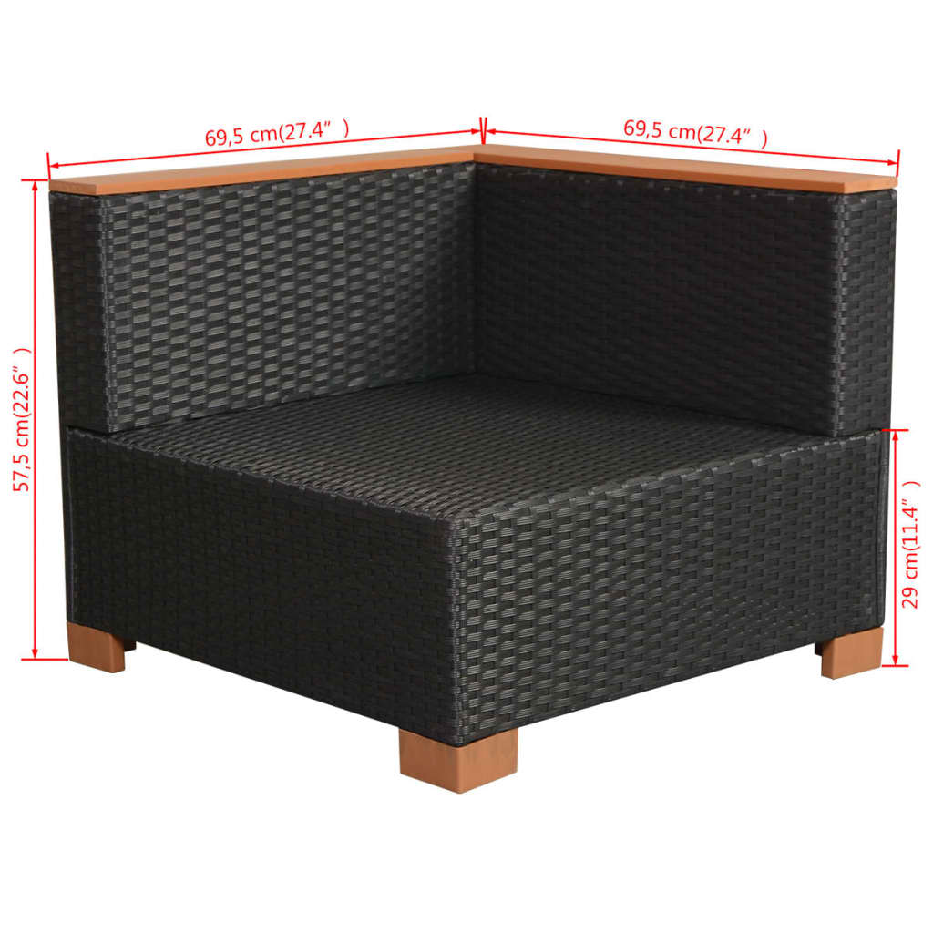 Garden furniture set with cushions, 10 pieces, black, polyrattan