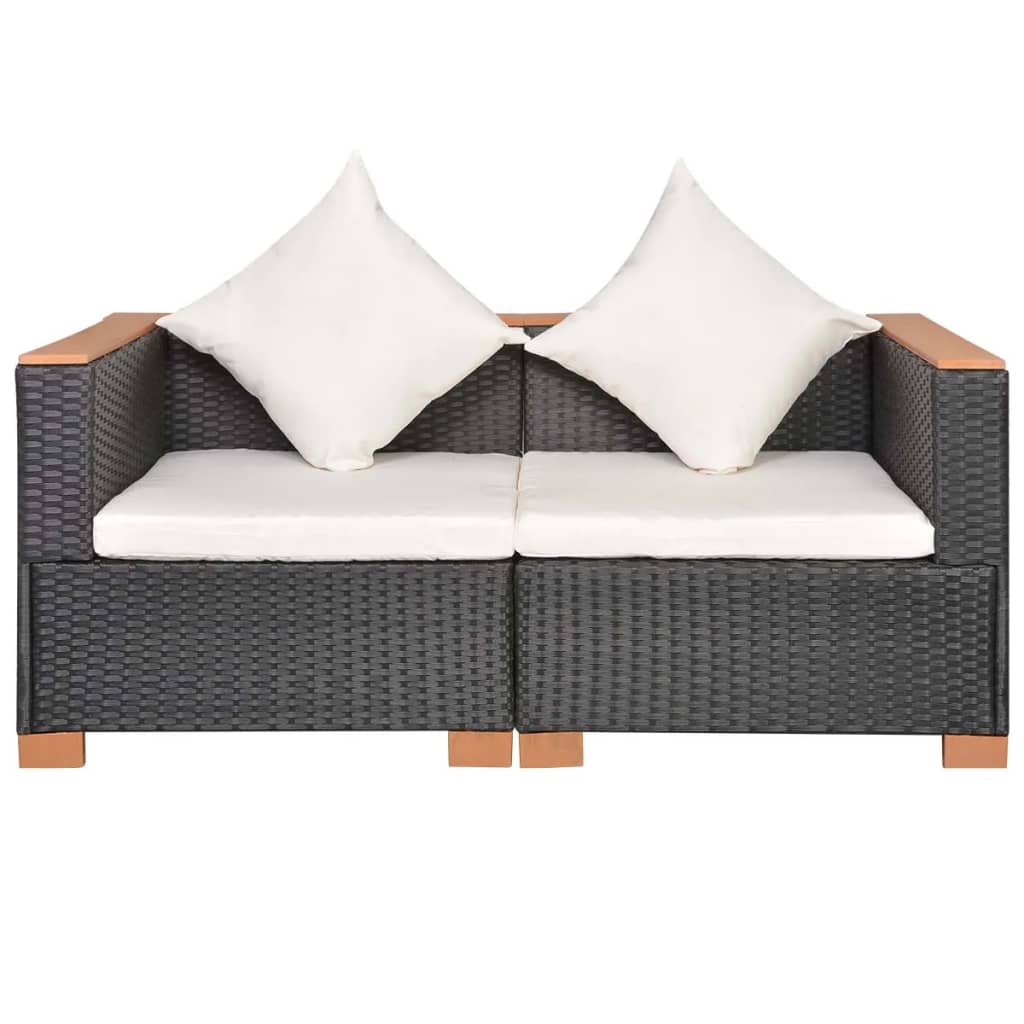 Garden sofa, black, polyrattan