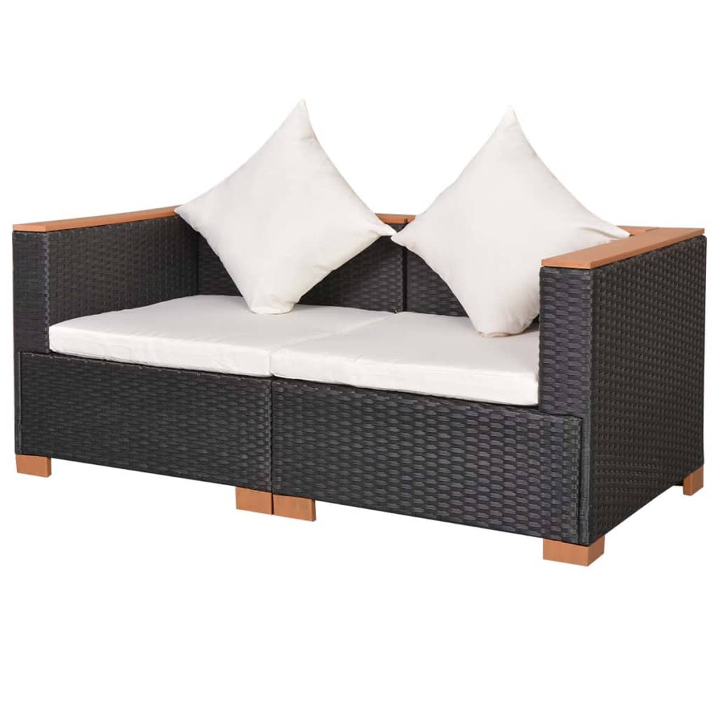 Garden sofa, black, polyrattan