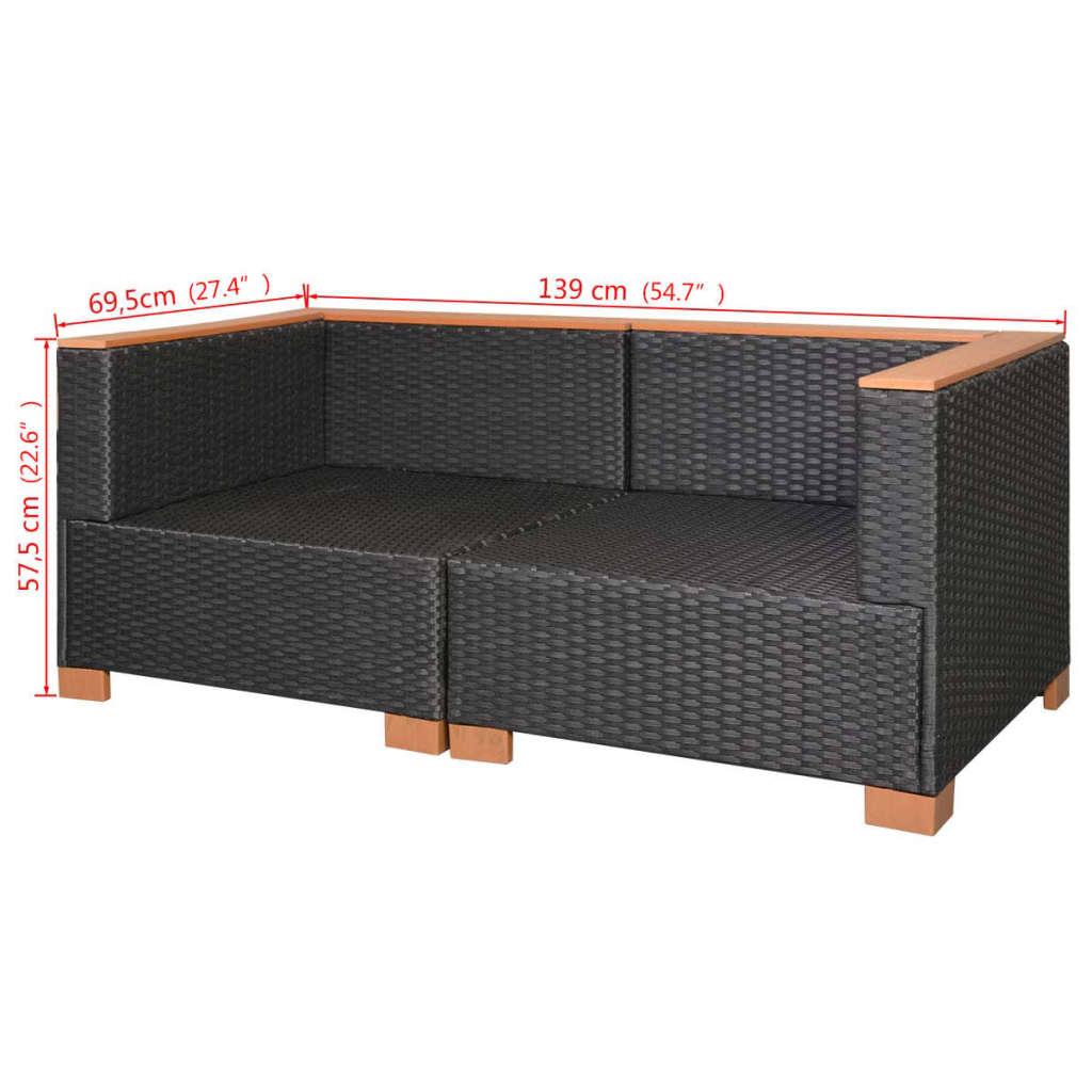 Garden sofa, black, polyrattan