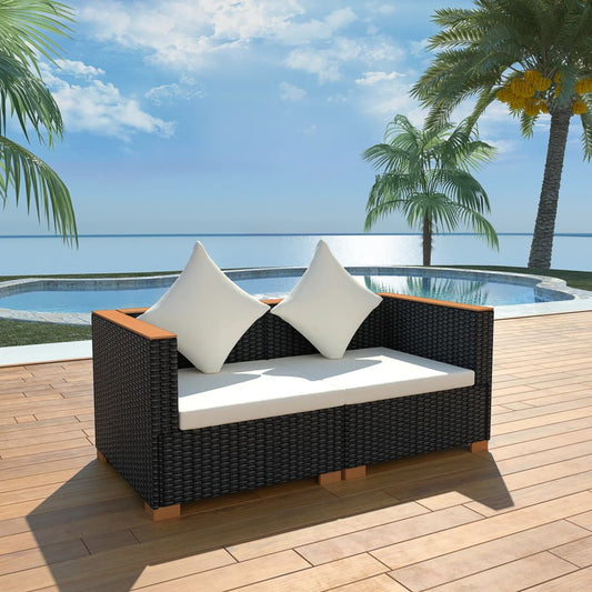 Garden sofa, black, polyrattan