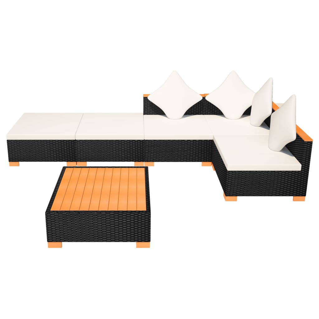 Set mobilier de grădină cu perne, 6 piese, negru, poliratan