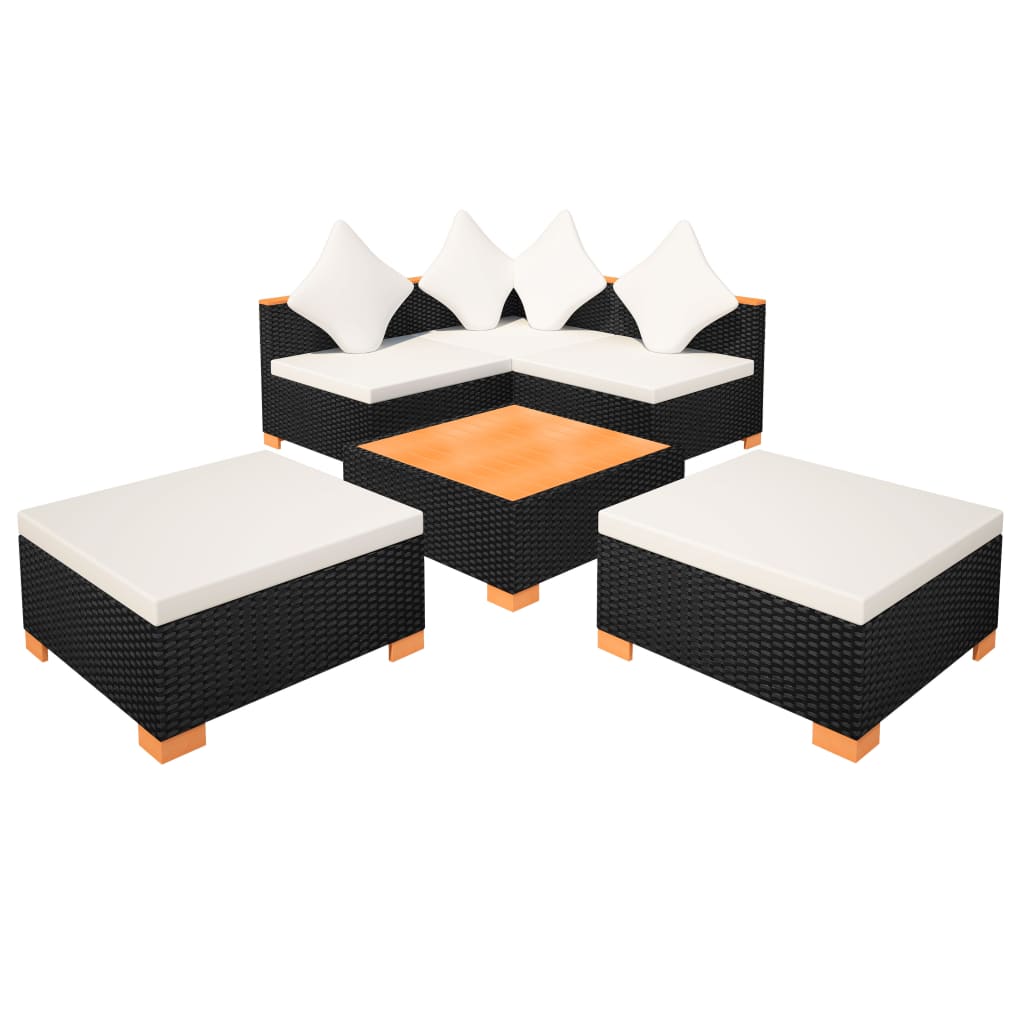 Set mobilier de grădină cu perne, 6 piese, negru, poliratan