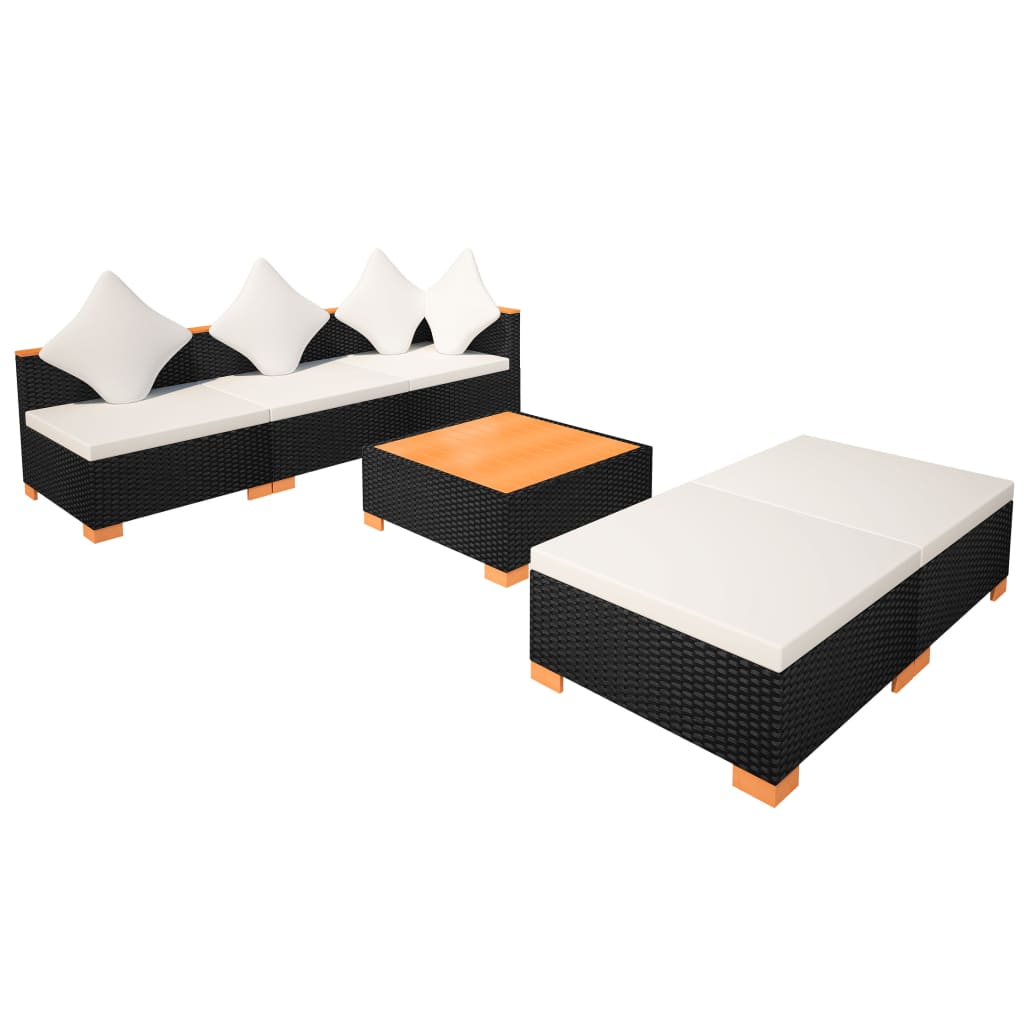 Set mobilier de grădină cu perne, 6 piese, negru, poliratan