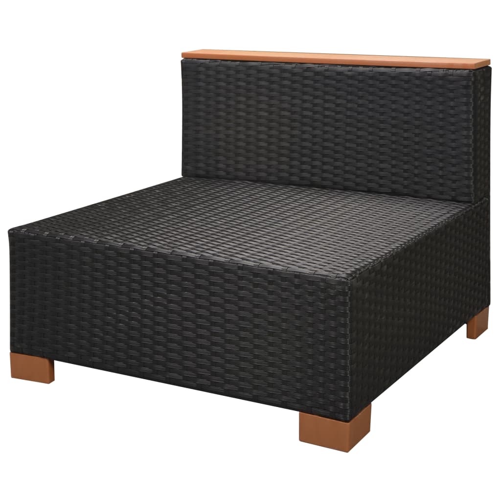 Garden furniture set with cushions, 6 pieces, black, polyrattan