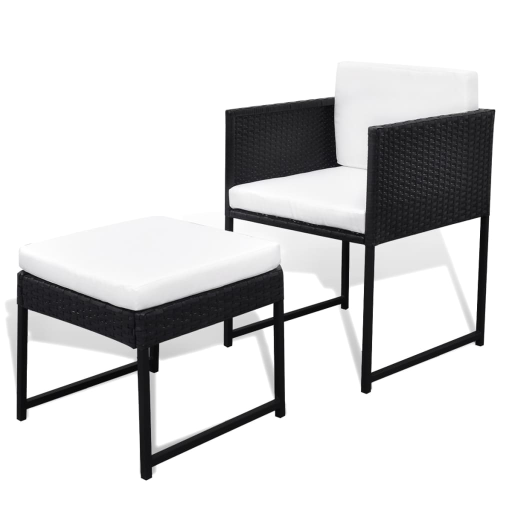 Set mobilier de exterior cu perne, 9 piese, negru, poliratan