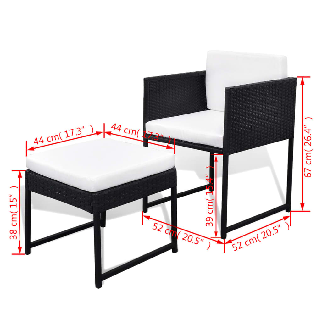 Set mobilier de exterior cu perne, 9 piese, negru, poliratan