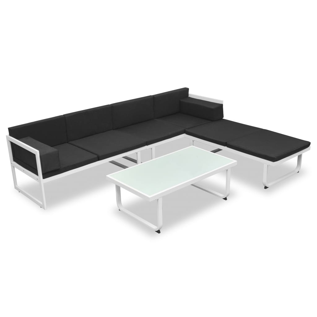 Set mobilier de grădină cu perne, 4 piese, negru, aluminiu