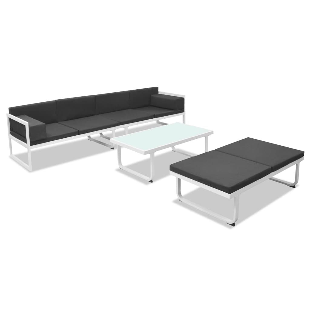 Set mobilier de grădină cu perne, 4 piese, negru, aluminiu