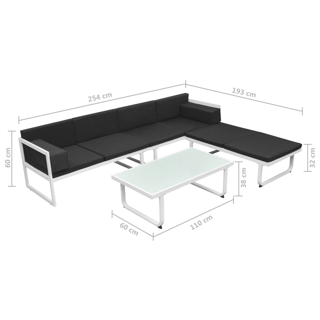 Set mobilier de grădină cu perne, 4 piese, negru, aluminiu