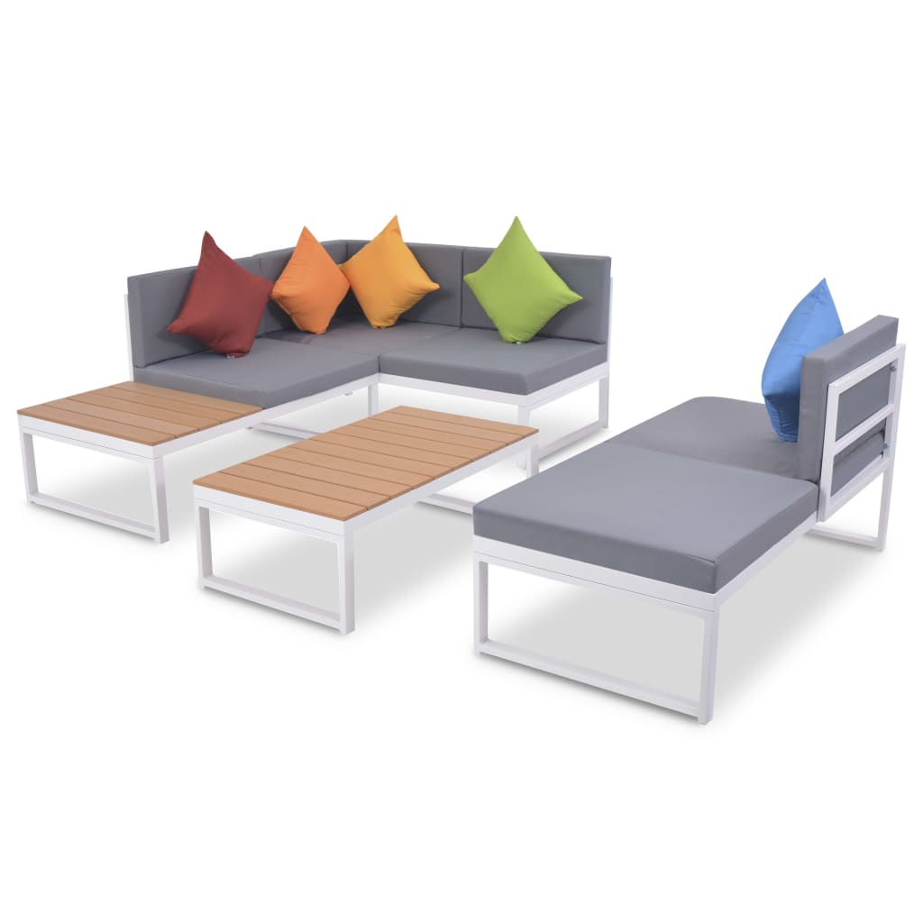 Garden furniture set with cushions, 4 pieces, aluminum and WPC