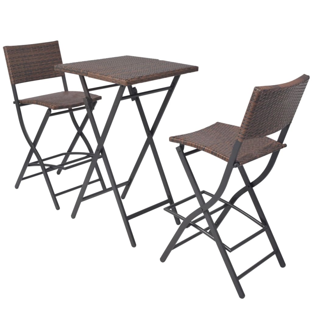 3-piece folding bistro furniture set, brown, steel and polyrattan