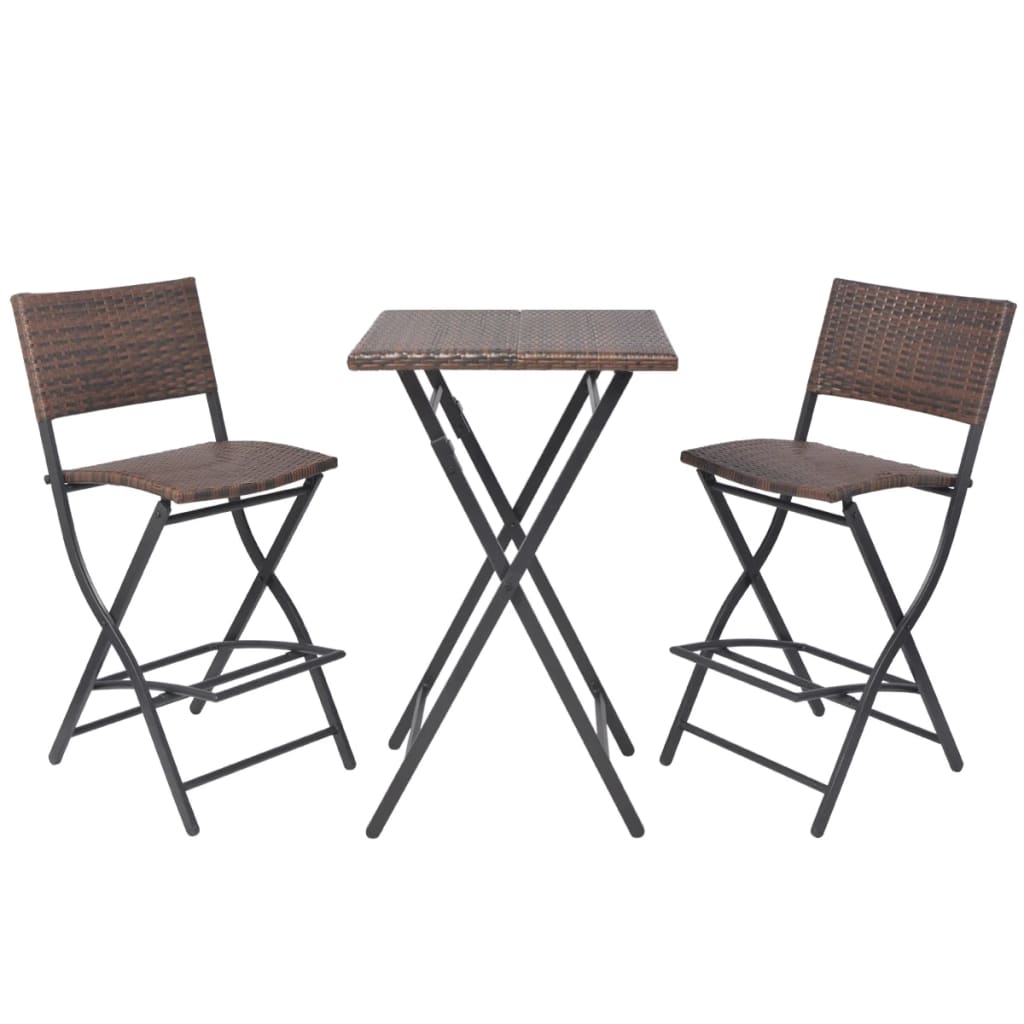 3-piece folding bistro furniture set, brown, steel and polyrattan