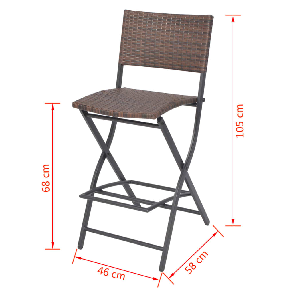 3-piece folding bistro furniture set, brown, steel and polyrattan