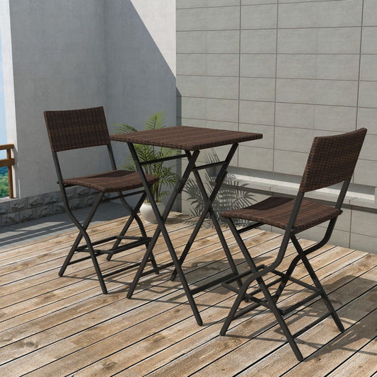 3-piece folding bistro furniture set, brown, steel and polyrattan