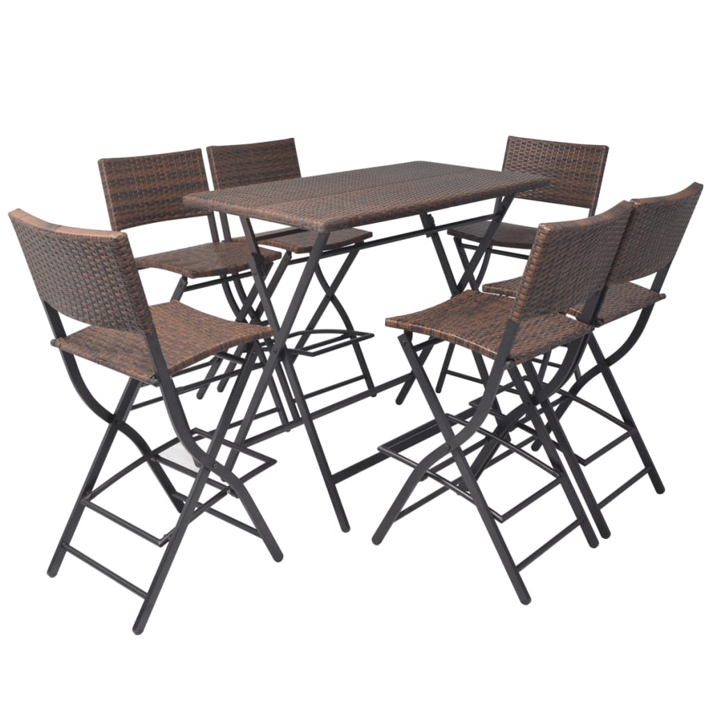 7-piece folding outdoor furniture set, brown, steel, polyrattan