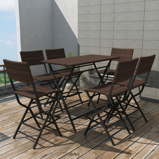 7-piece folding outdoor furniture set, brown, steel, polyrattan