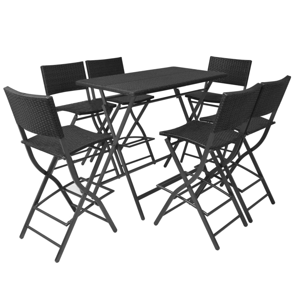 7-piece folding outdoor furniture set, black steel, polyrattan