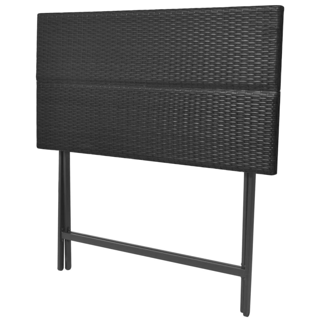 Set mobilier exterior pliabil, 7 piese, negru oțel, poliratan