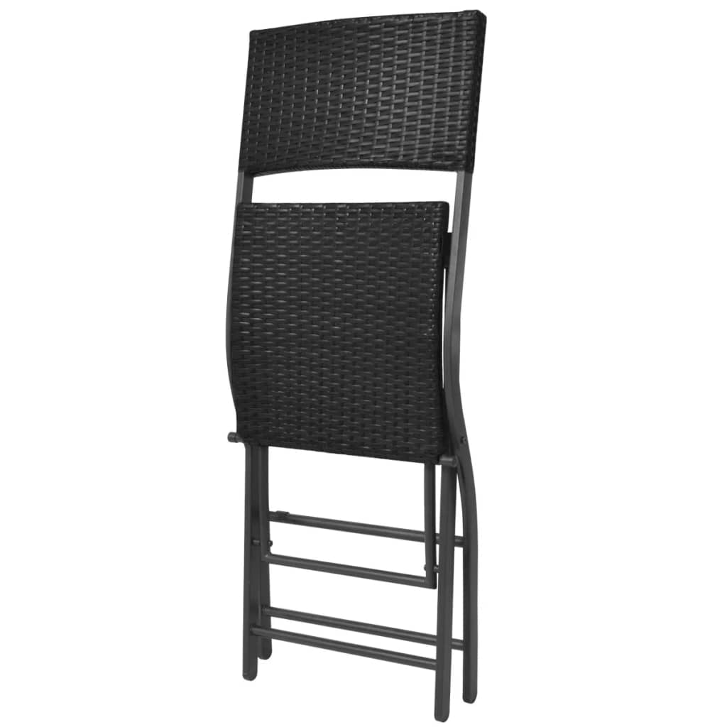 Set mobilier exterior pliabil, 7 piese, negru oțel, poliratan