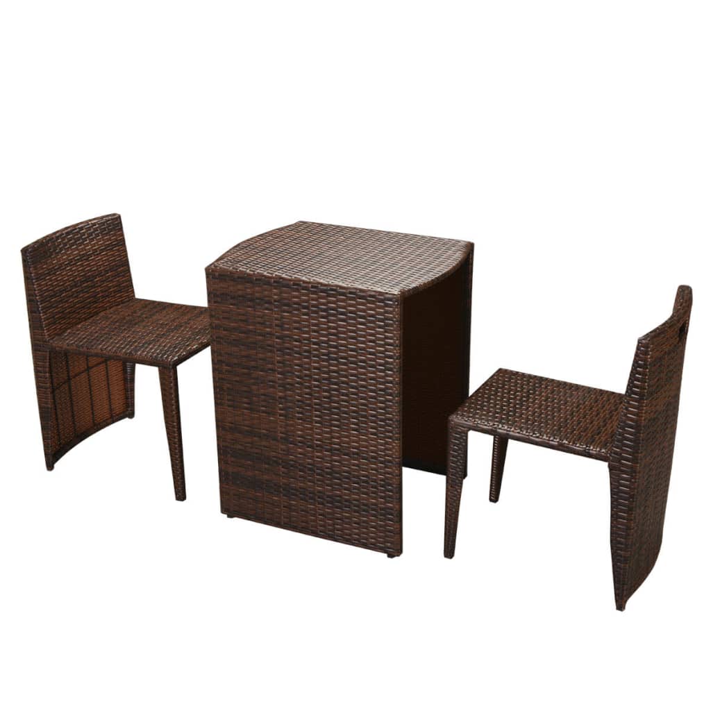 Bistro furniture set with cushions, 3 pieces, brown, polyrattan