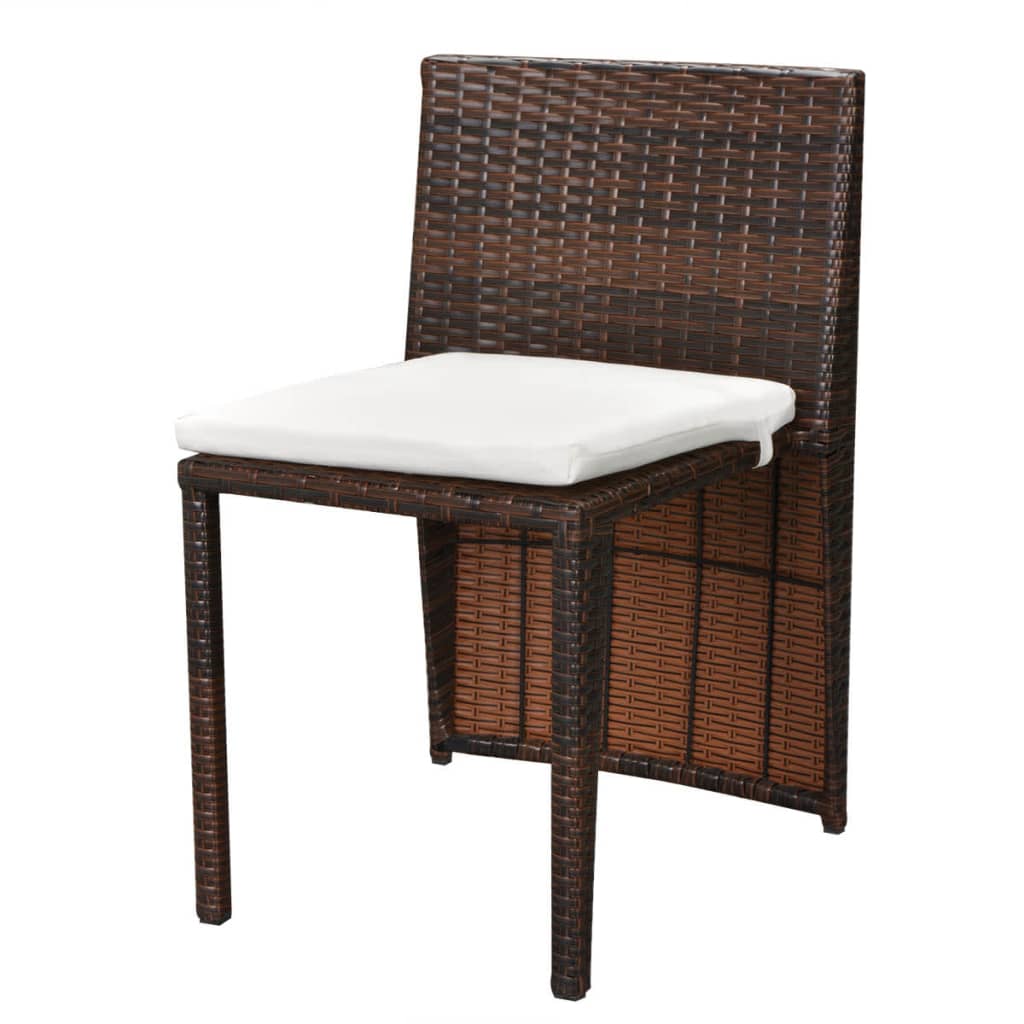 Bistro furniture set with cushions, 3 pieces, brown, polyrattan