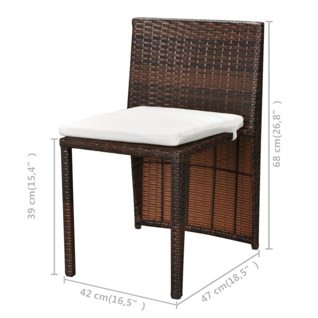 Bistro furniture set with cushions, 3 pieces, brown, polyrattan