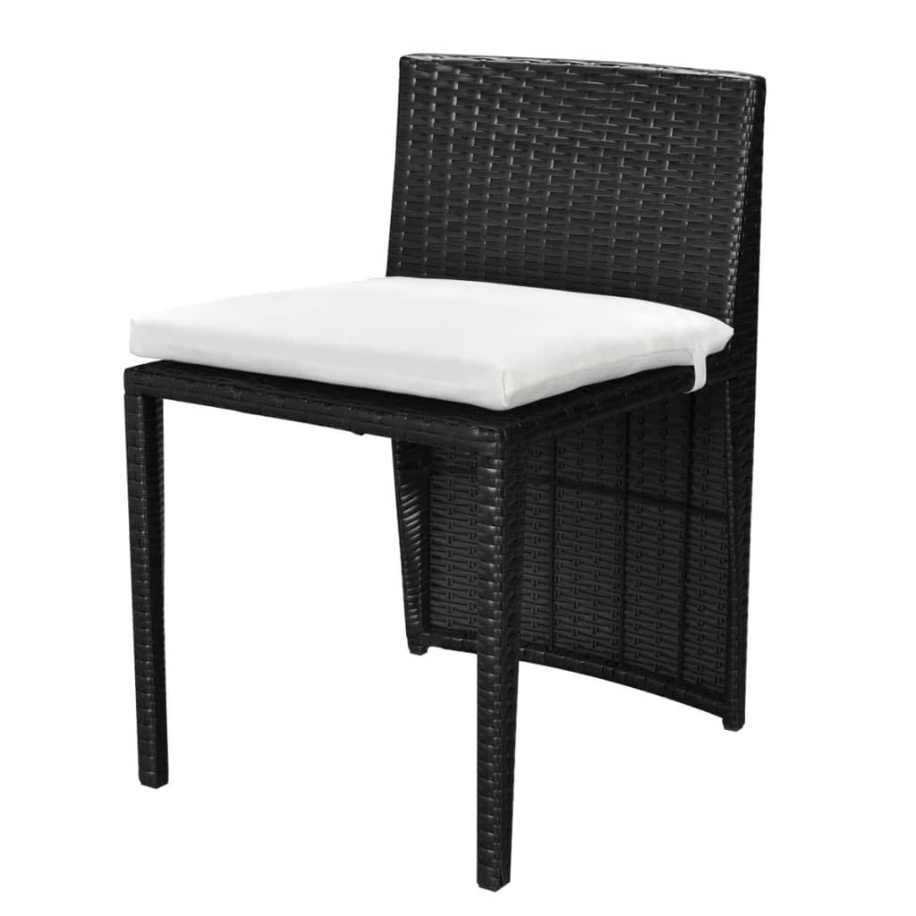 Bistro furniture set with cushions, 3 pieces, black, polyrattan