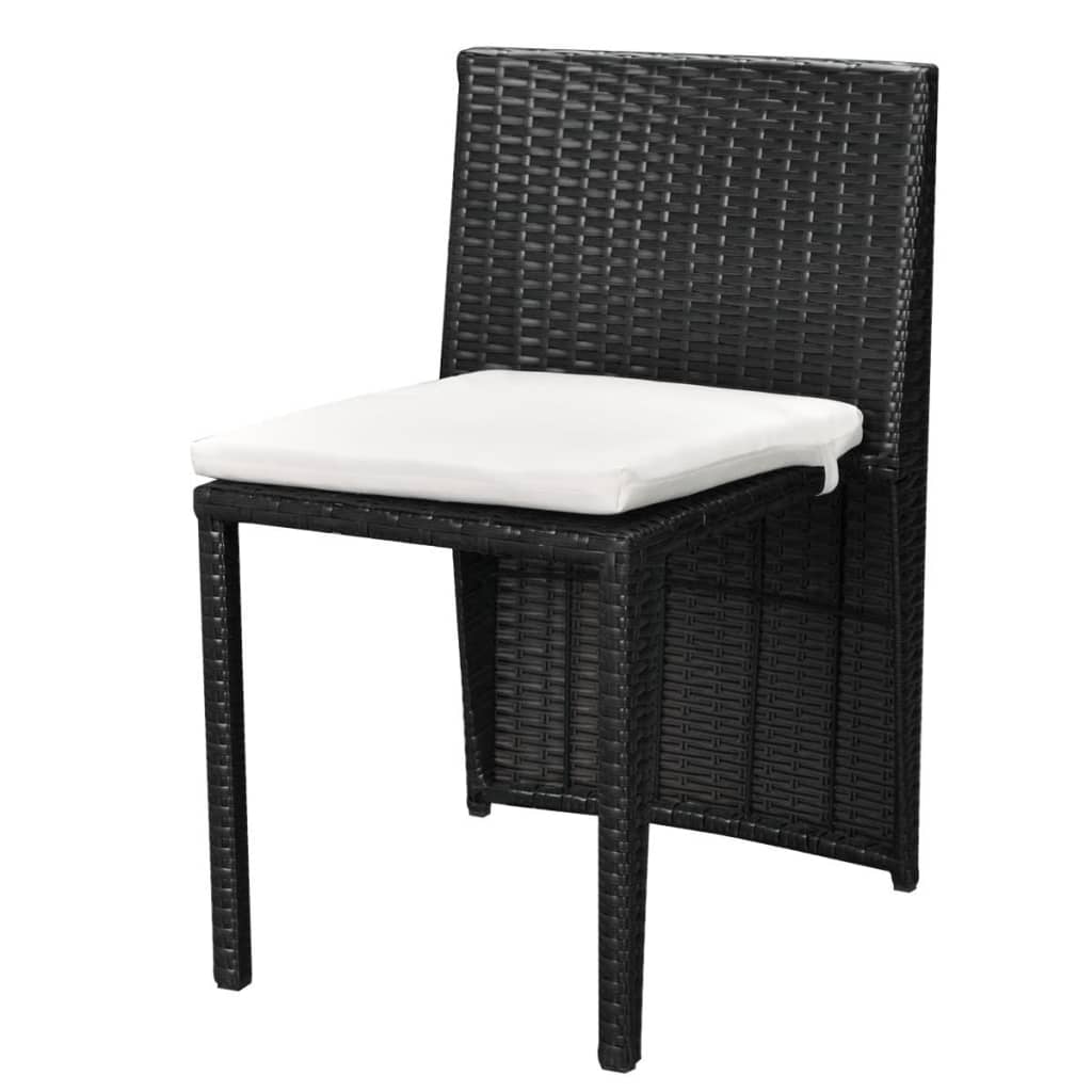 Bistro furniture set with cushions, 3 pieces, black, polyrattan