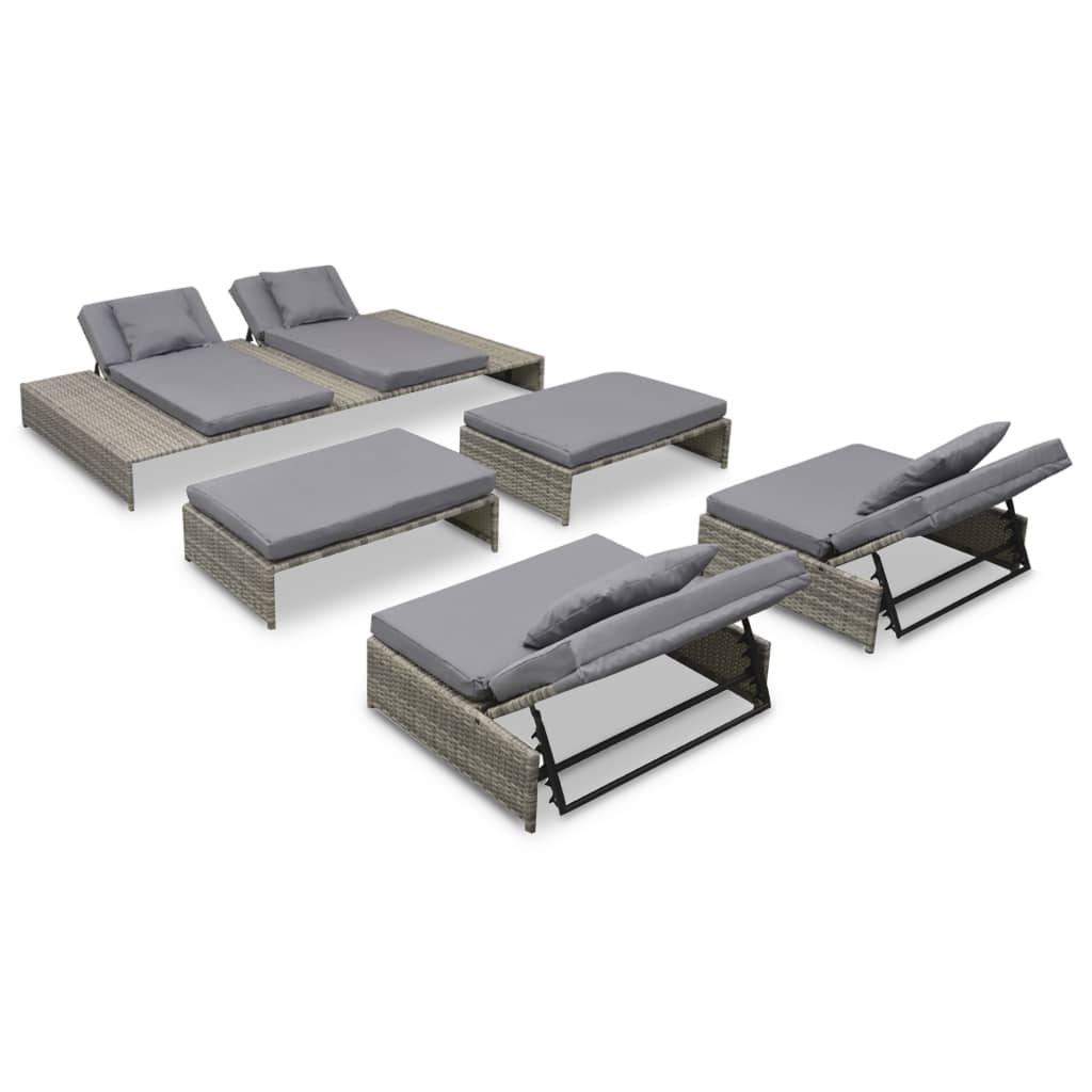 5-piece garden furniture set with cushions, grey, polyrattan