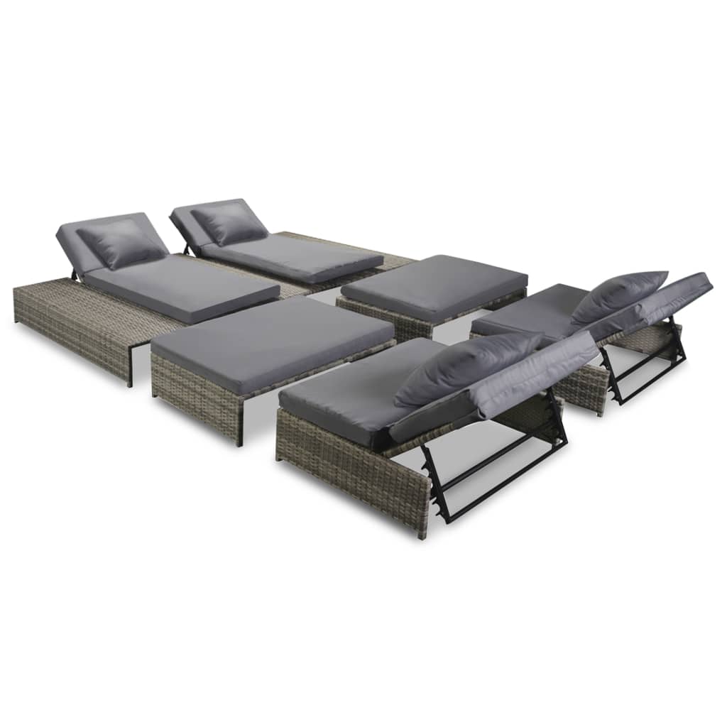 5-piece garden furniture set with cushions, grey, polyrattan