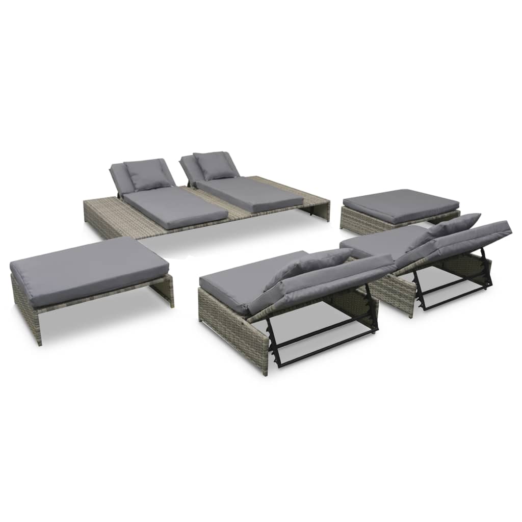 5-piece garden furniture set with cushions, grey, polyrattan