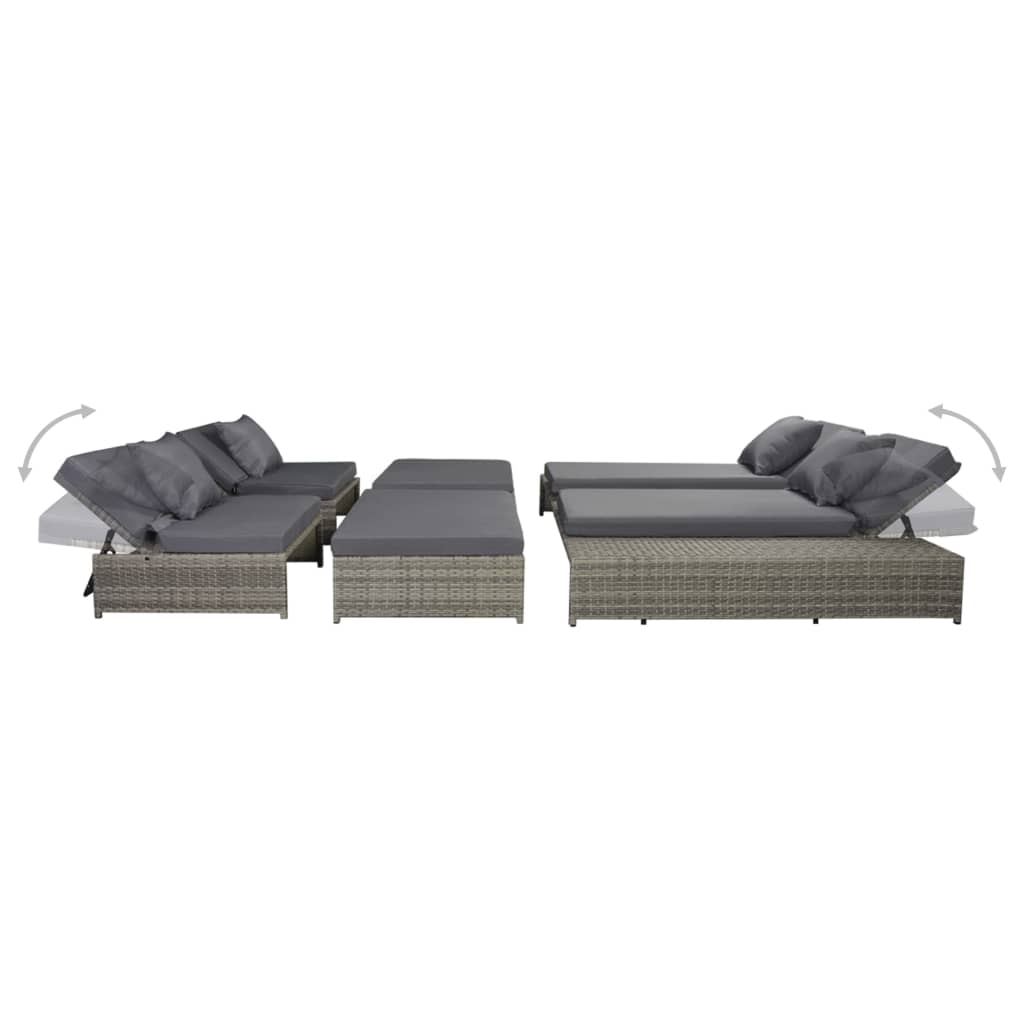 5-piece garden furniture set with cushions, grey, polyrattan