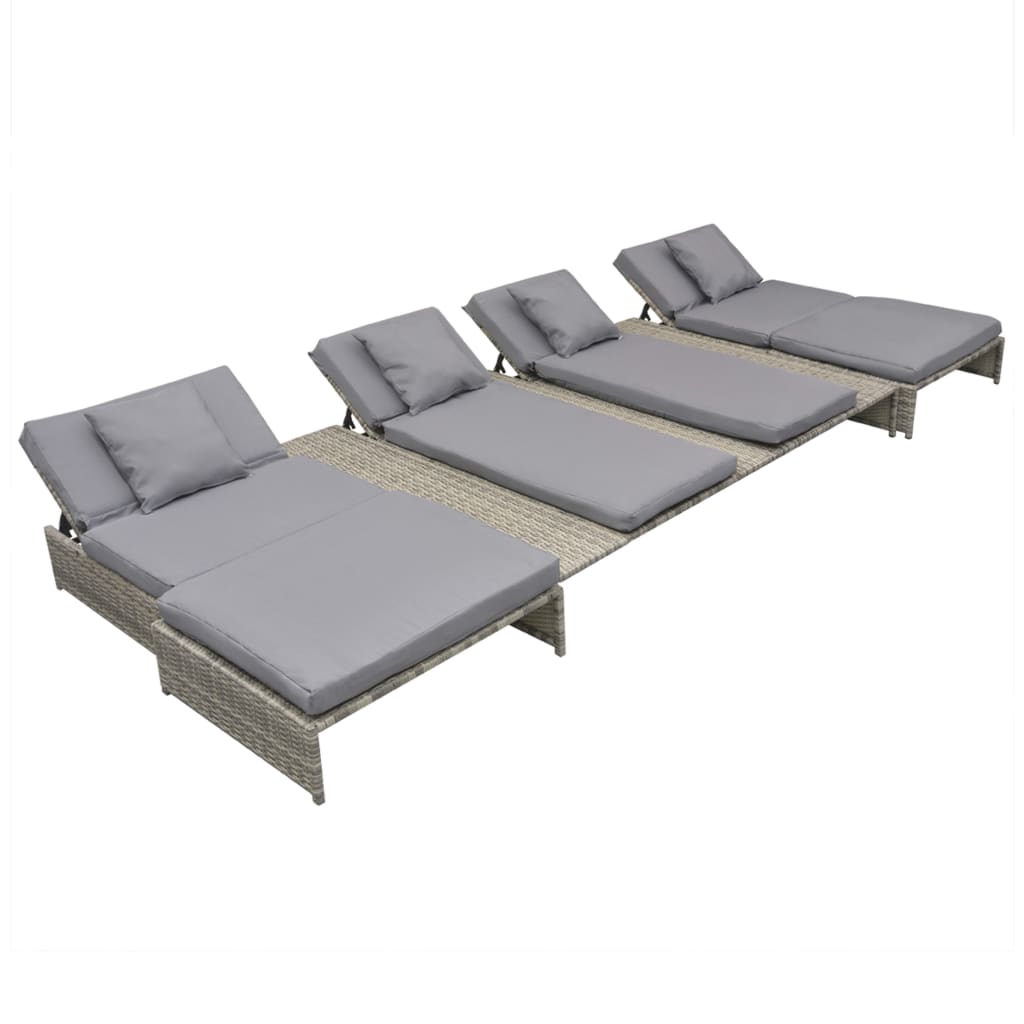 5-piece garden furniture set with cushions, grey, polyrattan