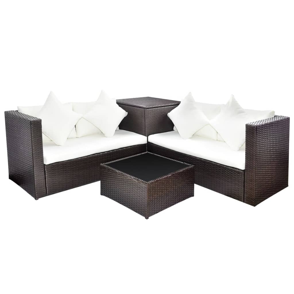 Garden furniture set with cushions, 4 pieces, brown, polyrattan