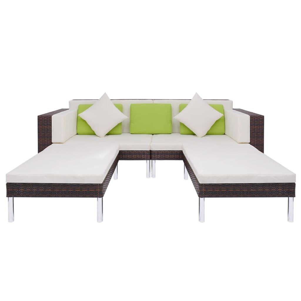 Garden furniture set with cushions, 4 pieces, brown, polyrattan