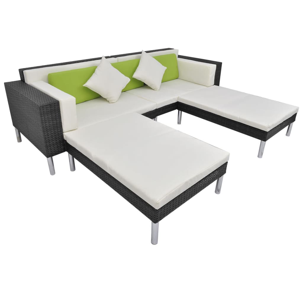 Set mobilier de grădină cu perne, 4 piese, negru, poliratan