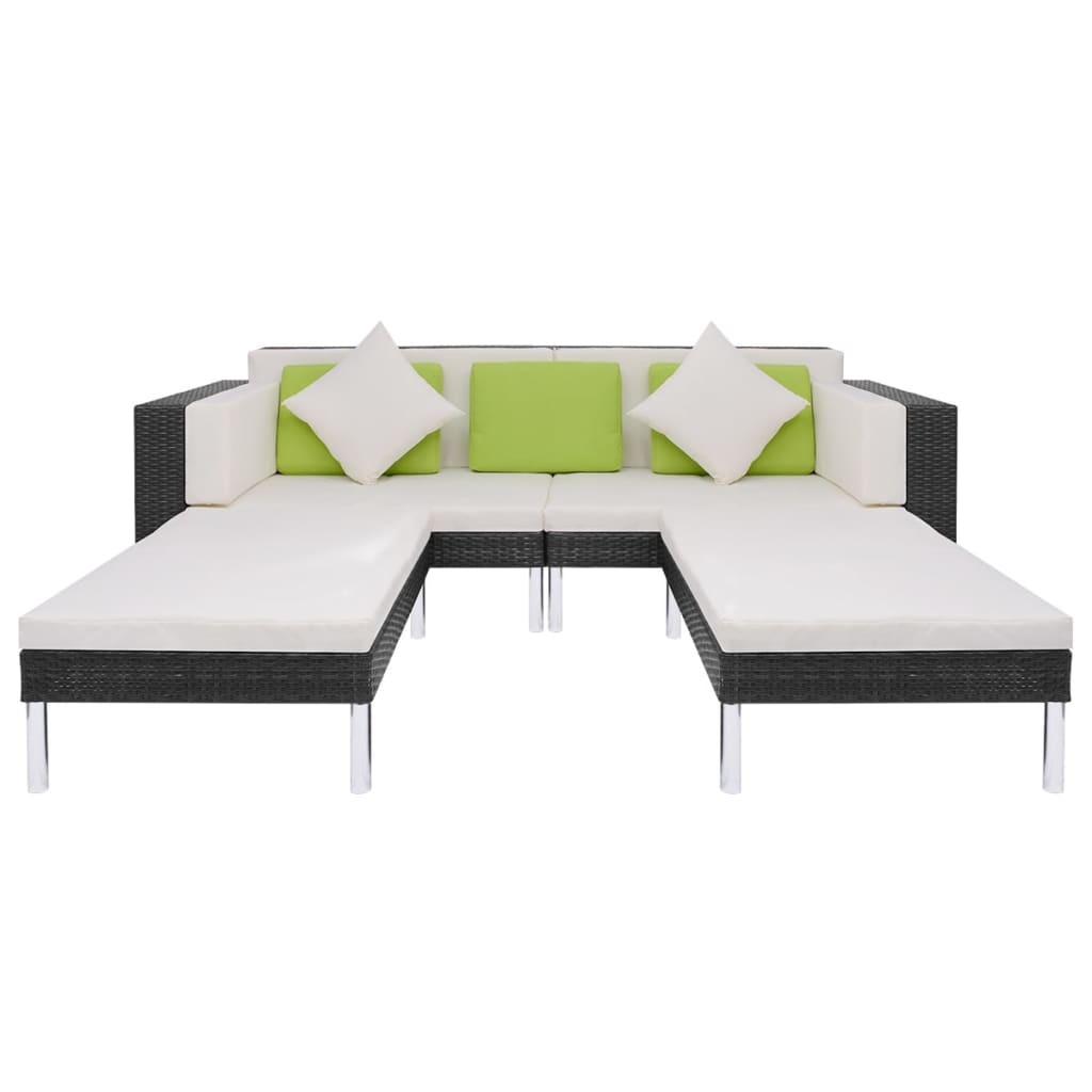 4-piece garden furniture set with cushions, black, polyrattan