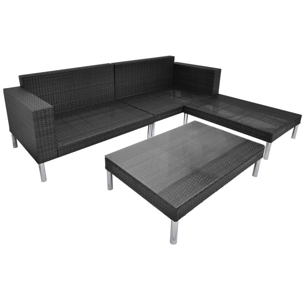 Set mobilier de grădină cu perne, 4 piese, negru, poliratan