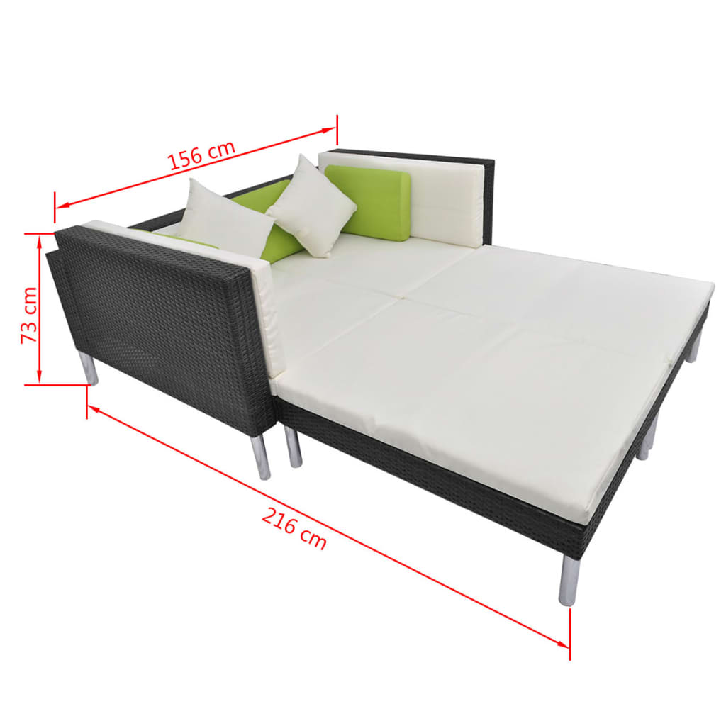 Set mobilier de grădină cu perne, 4 piese, negru, poliratan