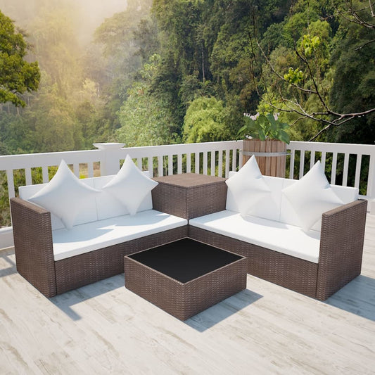 Garden furniture set with cushions, 4 pieces, brown, polyrattan