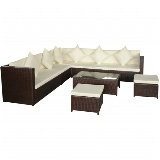 Garden furniture set with cushions, 8 pieces, brown, polyrattan