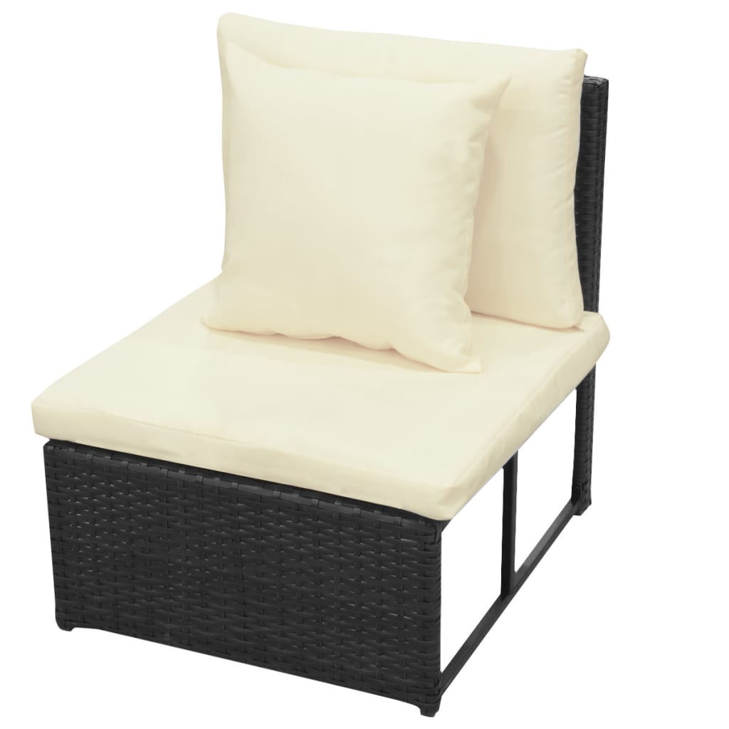 Set mobilier de grădină cu perne, 8 piese, negru, poliratan