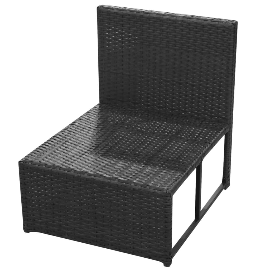 Garden furniture set with cushions, 8 pieces, black, polyrattan