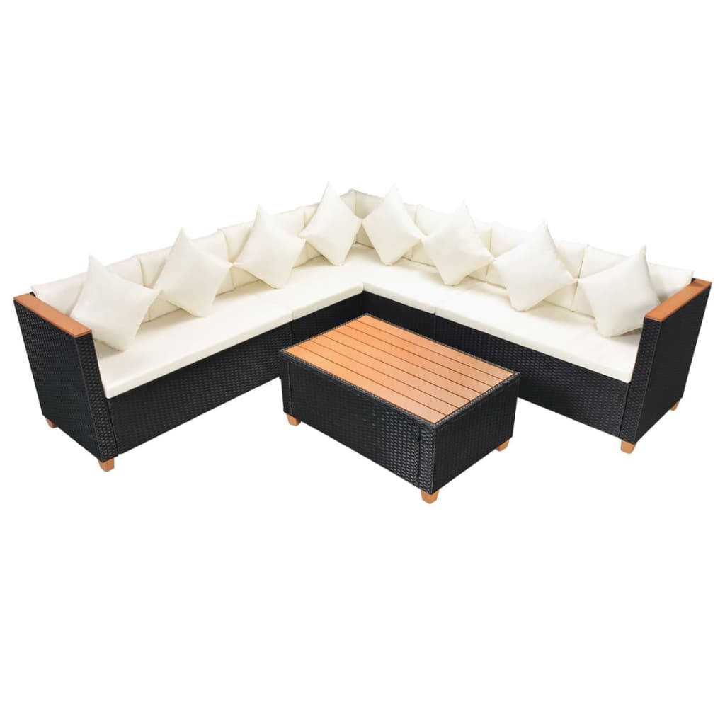 Set mobilier de grădină cu perne, 5 piese, negru, poliratan